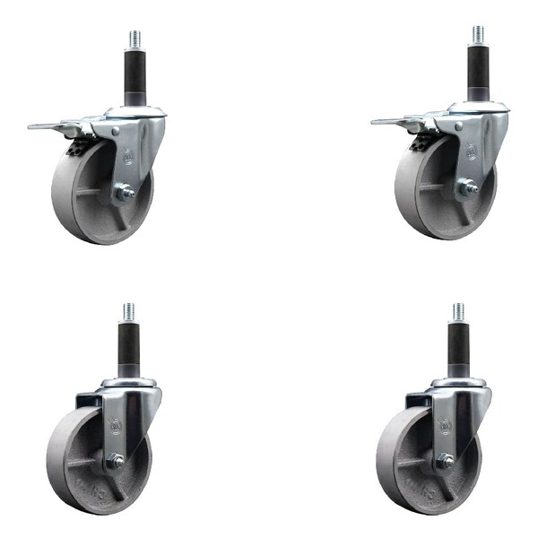 4'' Semi Steel Swivel 1'' Expanding Stem Caster Set 2 Total Lock Brakes, 4PK